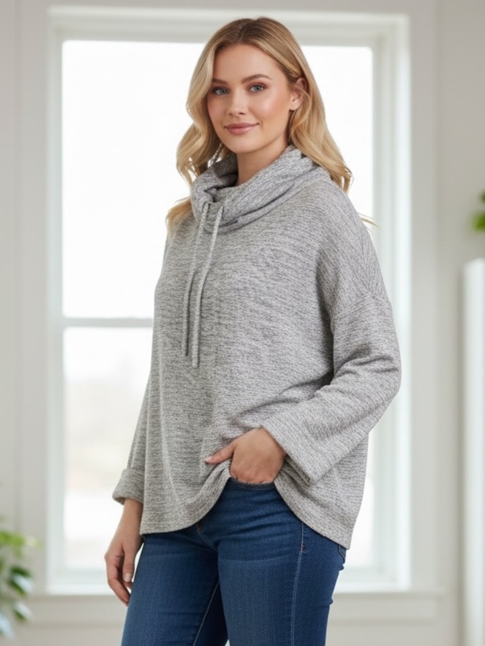 Talbots Heather Gray Cowl Neck Pullover Hoodie
